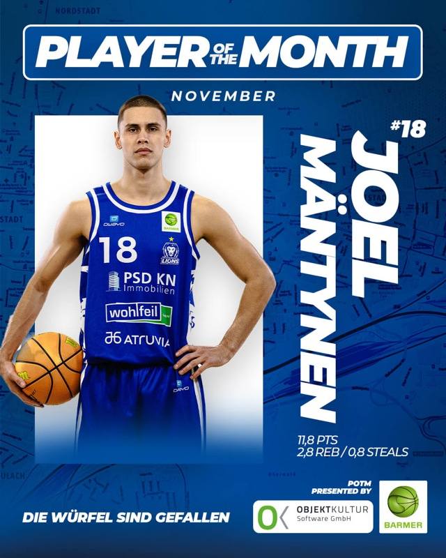 JOEL MÄNTYNEN WIRD ZUM POTM NOVEMBER GEWÄHLT